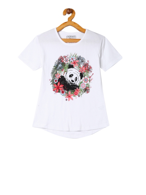 

Cherokee Girls White & Black Floral Printed Round Neck T-shirt