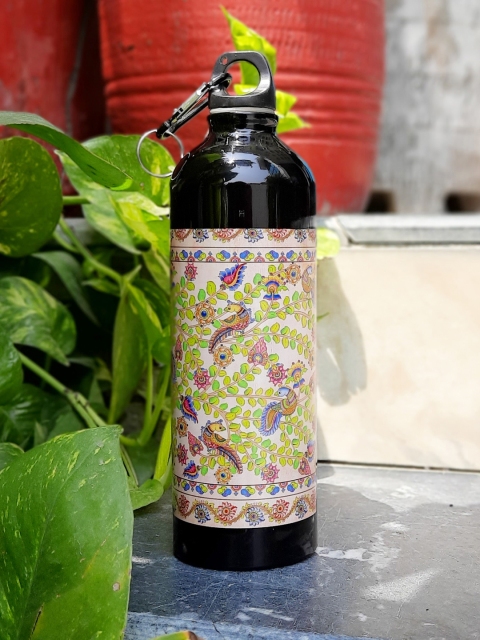 KOLOROBIA Black & Beige Kalamkari Finesse Printed Sipper Water Bottle 750 ml