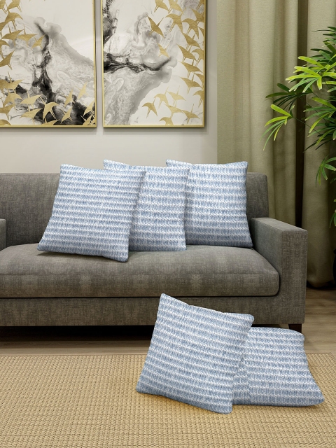 

KLOTTHE Blue Set of 5 Self Design Square Cushion Covers
