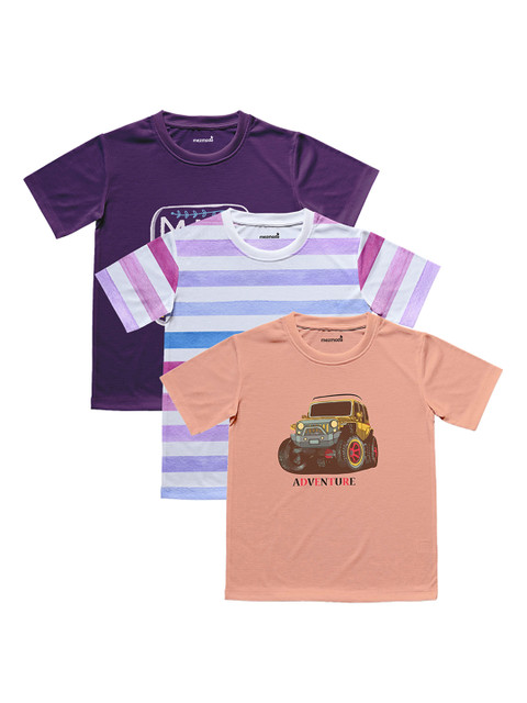 

mezmoda Boys Pack Of 3 Printed Round Neck T-shirts, Peach