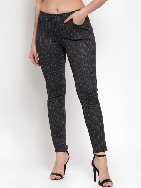 

Westwood Women Charcoal Grey Striped Skinny-Fit Treggings