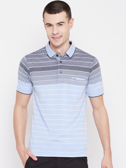 

Okane Men Blue Striped Polo Collar T-shirt