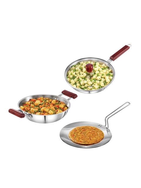 

Hawkins Silver-Toned & Brown Stainless Steel Fry Pan Kadai Tawa Cookware Set