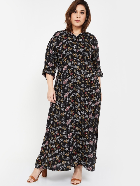 

nexus Plus Size Women Black Floral Print Maxi Dress
