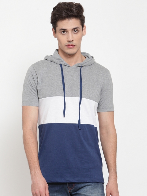 

Kalt Men Blue Colourblocked Hood T-shirt
