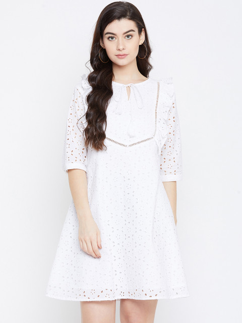 

Femella Women White Printed A-Line Dress