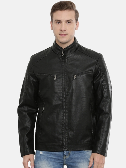 

SHOWOFF Men Black Solid Water Resistant Leather Jacket