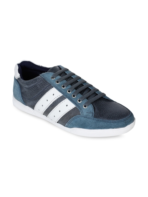 

Bruno Manetti Men Sea Green & White Striped Leather Sneakers