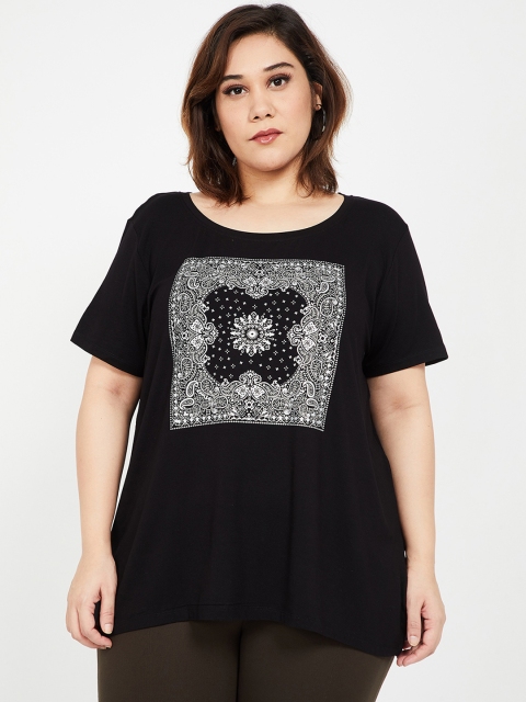 

nexus Plus Size Women Black Printed Top