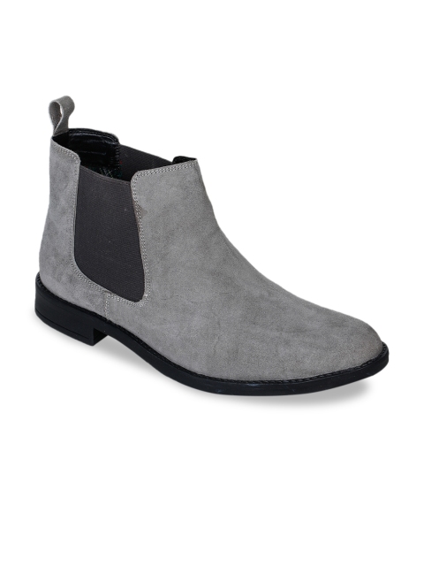 

Bruno Manetti Men Grey Solid Suede Mid-Top Flat Boots