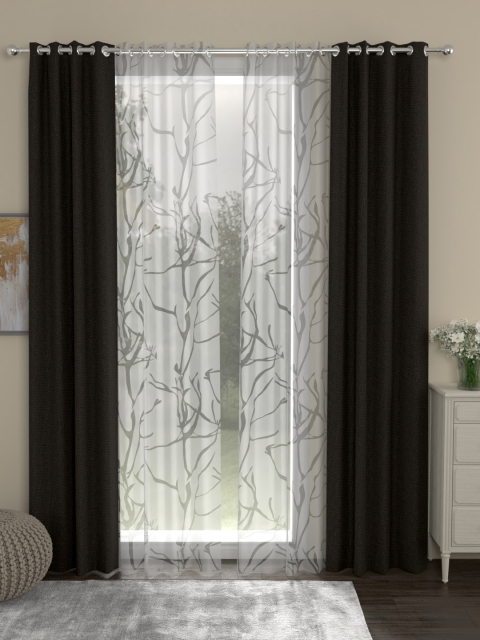 

ROSARA HOME Brown & White Set of 4 Door Curtains