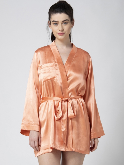 

ADORENITE Women Peach-Coloured Solid J'adore Sleep Mini Robe RO023