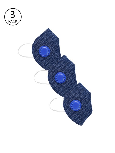 

LUXURAZI Unisex 3 Pcs Blue Solid 5-Ply Valved Anti-Pollution Reusable Outdoor Masks