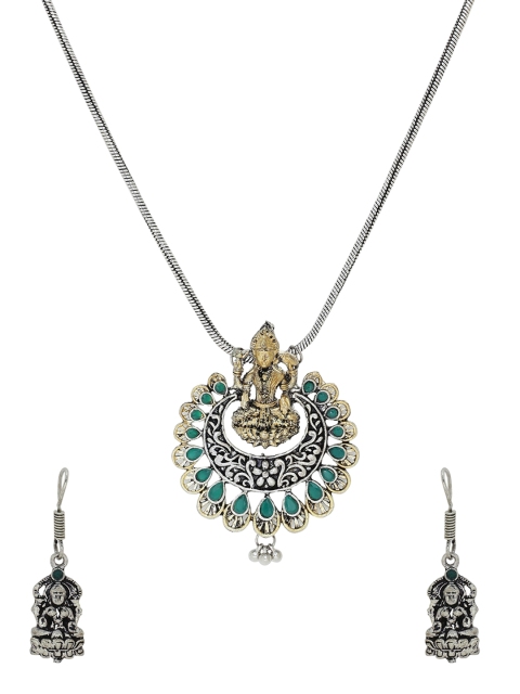 

Silvermerc Designs Silver-Plated Green Handcrafted Temple Jewellery Set