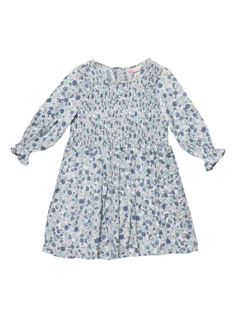 

Budding Bees Girls Blue Smocking Printed Fit and Flare Dress