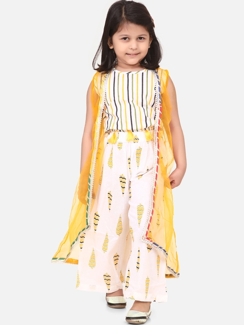 

LilPicks Girls Yellow Printed Top with Palazzos
