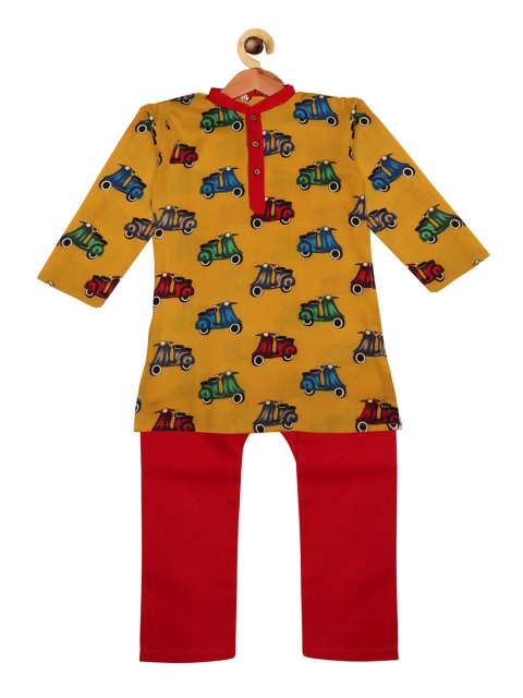 

SOULFULLY INDIAN Boys Mustard Yellow & Red Printed Kurta with Pyjamas