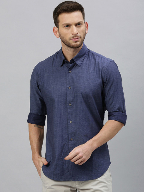 

RARE RABBIT Men Navy Blue Tailored Fit Printed Casual Shirt