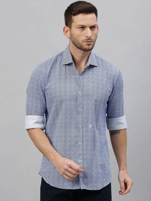

RARE RABBIT Men Blue & White Tailored Fit Printed Casual Shirt