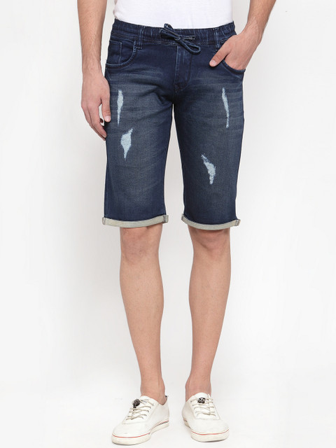 

Rodamo Men Blue Solid Distressed Denim Shorts