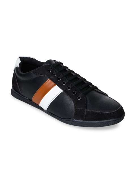 

Bruno Manetti Men Black Striped Leather Sneakers
