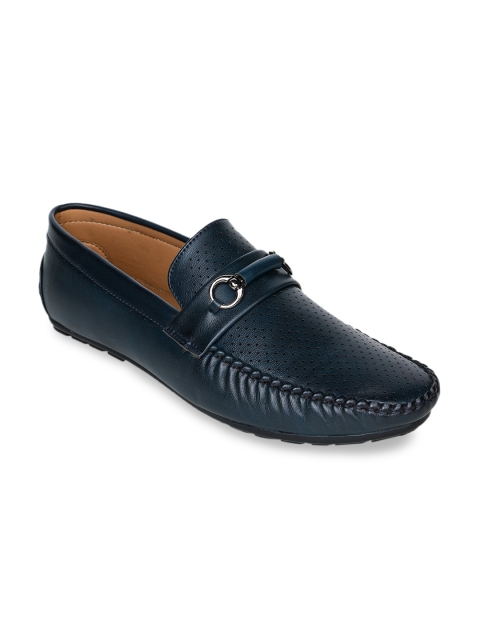 

Bruno Manetti Men Navy Blue Perforations Leather Loafers