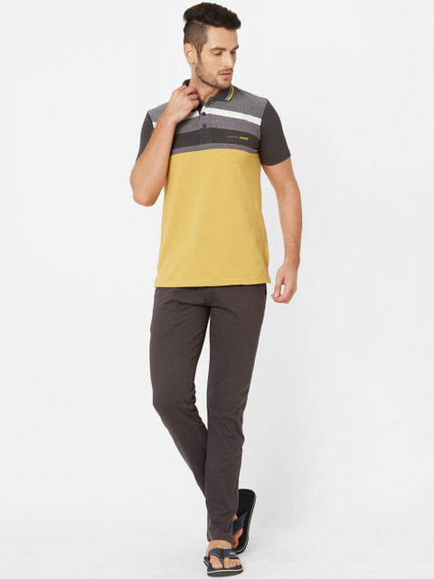 

Sweet Dreams Men Mustard Yellow & Grey Striped Night suit