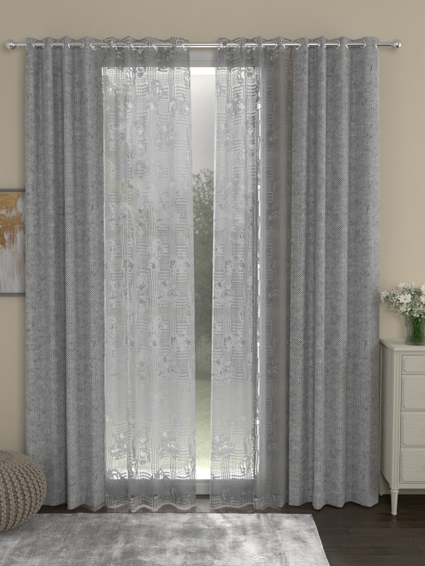 

ROSARA HOME Grey & White Set of 4 Door Curtains