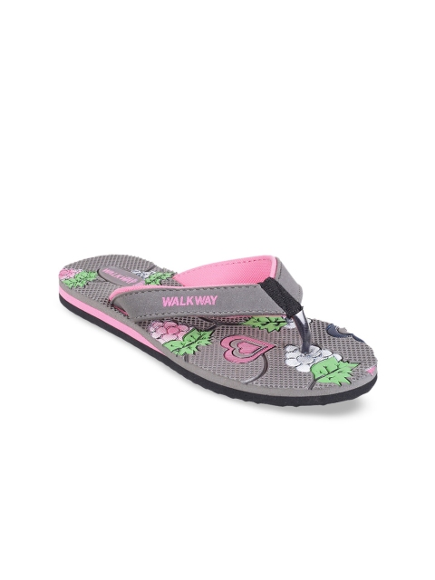 

WALKWAY Women Grey & Pink Solid Thong Flip-Flops