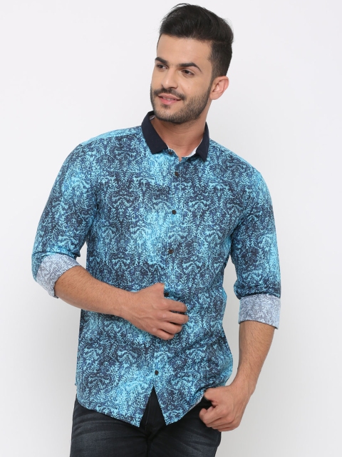

WITH Men Blue Slim Fit Printed Casual Shirt