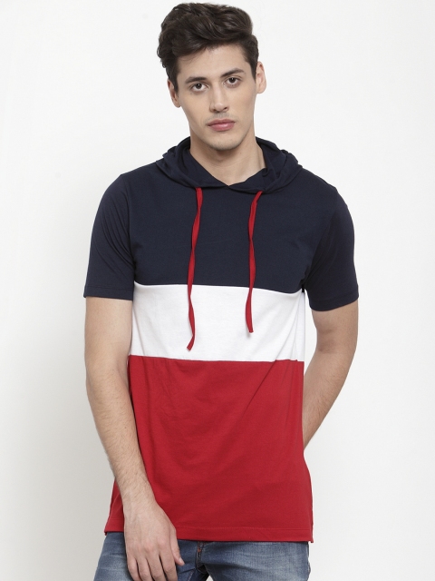 

Kalt Men Red Colourblocked Hood T-shirt