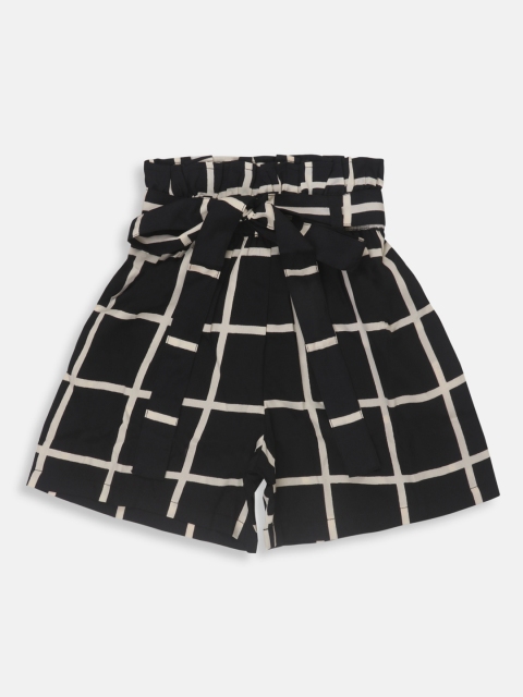 

KIDKLO Girls Black Checked Regular Fit Regular Shorts