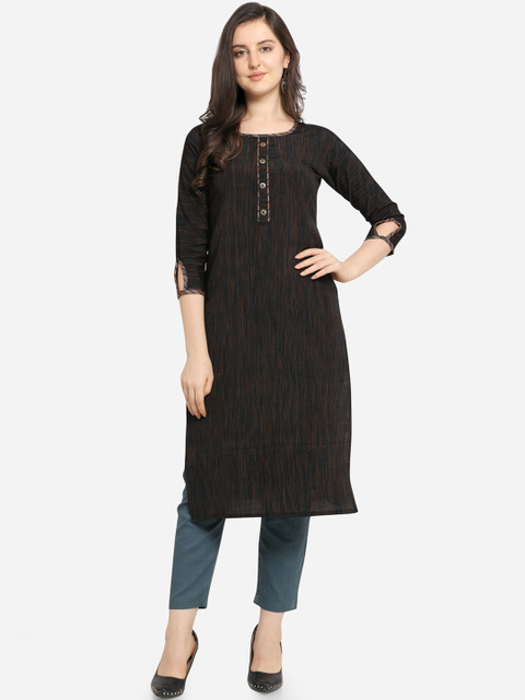 

Kvsfab Women Black Solid Straight Kurta