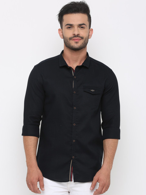 

WITH Men Navy Blue Slim Fit Solid Casual Shirt