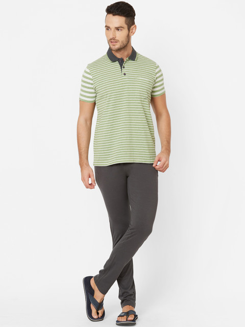 

Sweet Dreams Men Green & Grey Striped Night suit
