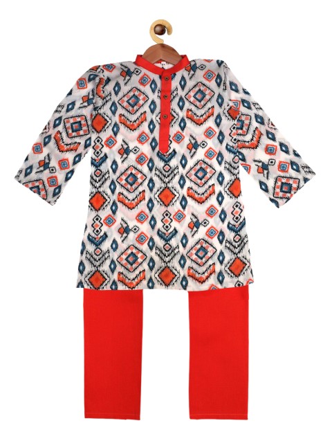

SOULFULLY INDIAN Boys White & Red Printed Kurta with Pyjamas