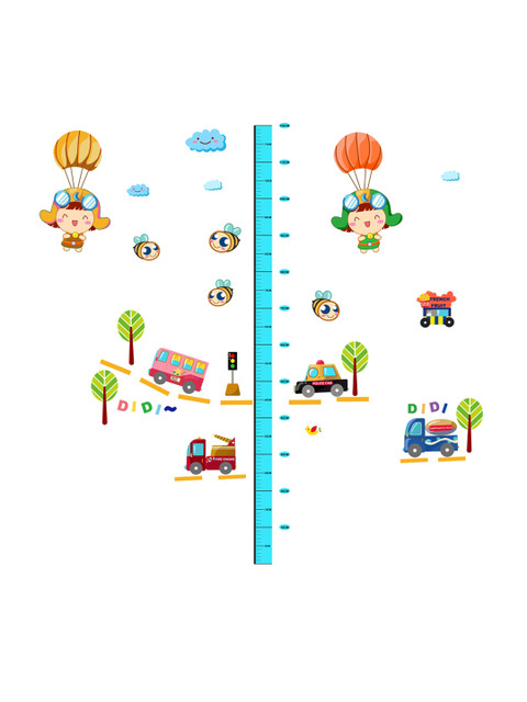 

rawpockets Multicoloured Height Chart With Cartoons Printed PVC Vinyl Wall Sticker, Multi
