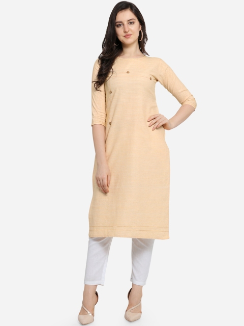 

Kvsfab Women Beige Checked Straight Kurta