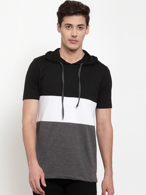 

Kalt Men Grey & Black Colourblocked Hood T-shirt