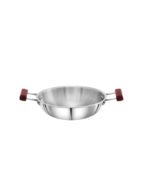 

Hawkins Silver-Toned & Red Triply 3 mm Extra-Thick Stainless Steel Deep Fry Pan