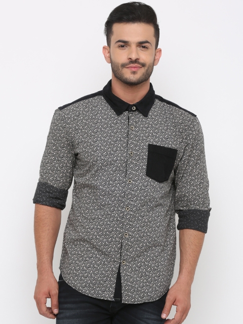 

WITH Men Black & Beige Slim Fit Printed Casual Shirt