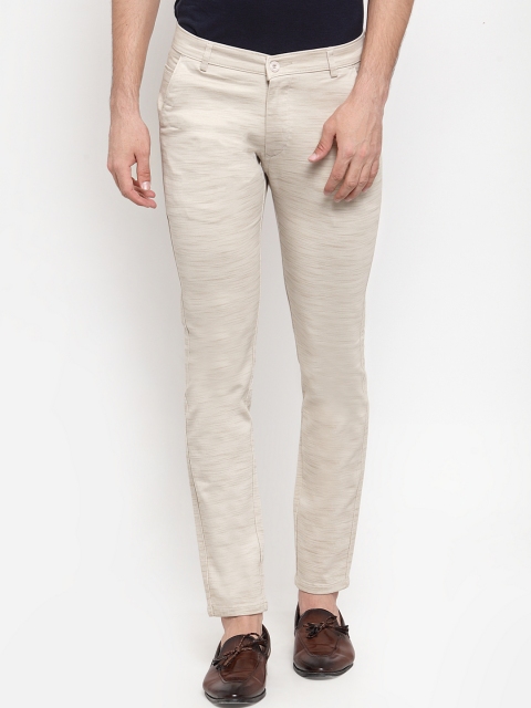 

Rodamo Men Beige Slim Fit Striped Regular Trousers