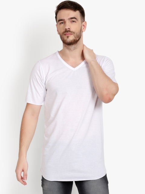 

PAUSE SPORT Men White Solid V-Neck T-shirt