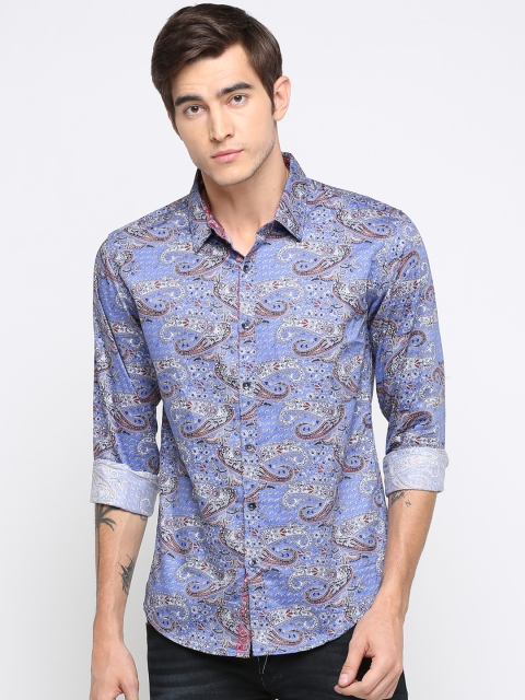 

WITH Men Blue Slim Fit Printed Casual Shirt