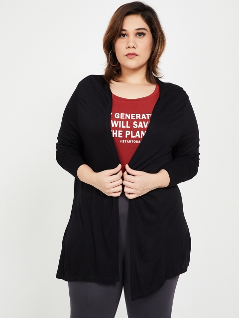 

nexus Plus Size Women Black Solid Open Front Shrug