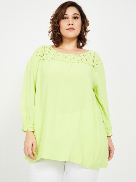

nexus Plus Size Women Lime Green Solid Top