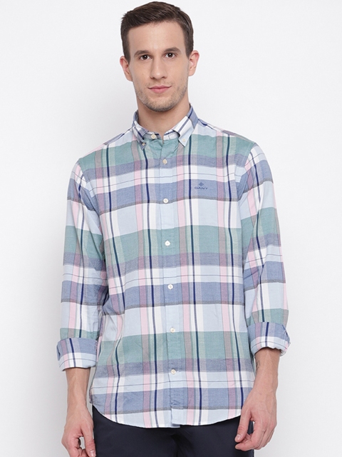 

GANT Men White & Blue Regular Fit Checked Casual Shirt