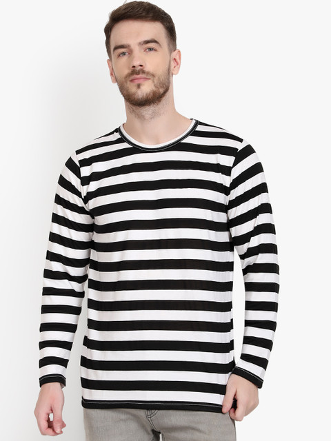 

PAUSE SPORT Men White Striped Round Neck T-shirt
