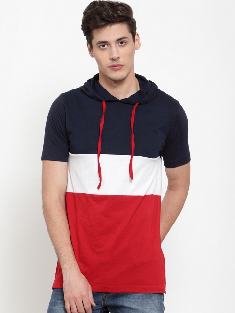

Kalt Men Red Colourblocked Hood T-shirt