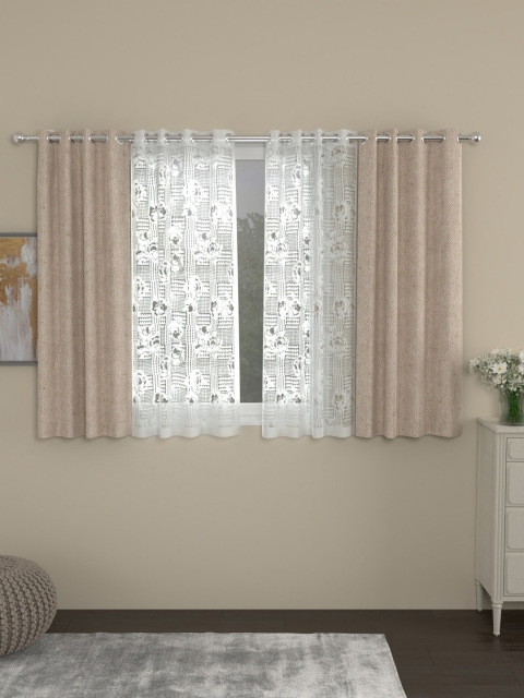 

ROSARA HOME Beige & White Set of 4 Window Curtains